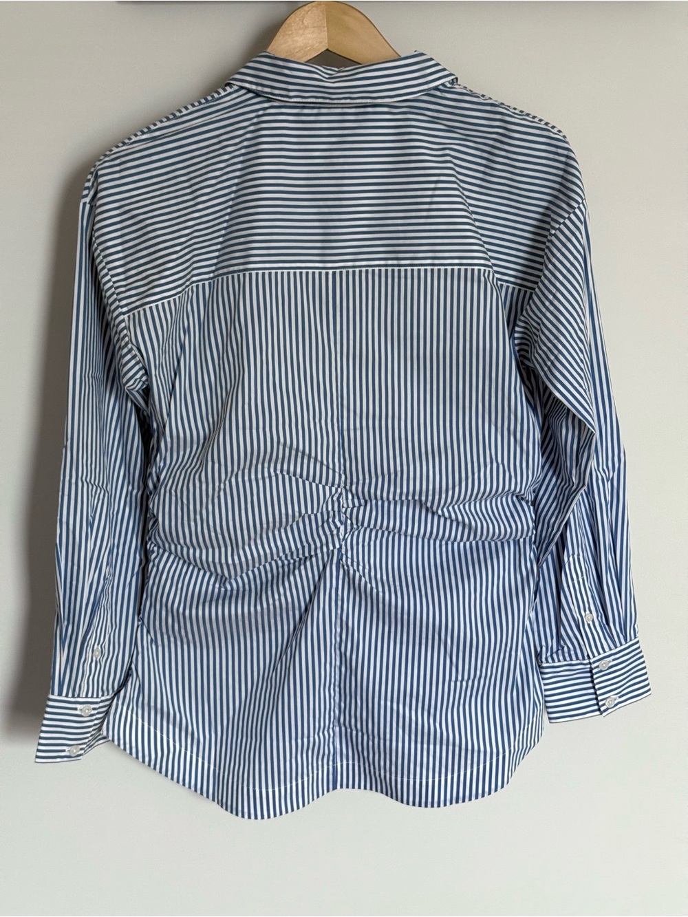 Philosophy Blue Striped Cinch Waist Gathered Ruched Button Down Shirt Large - Picture 2 of 11